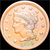 1855 Braided Hair Large Cent ABOUT UNCIRCULATED