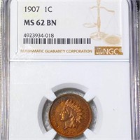 1907 Indian Head Penny NGC - MS 62 BN