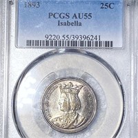 1893 Isabella Silver Quarter PCGS - AU55