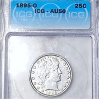 1895-O Barber Silver Quarter ICG - AU50
