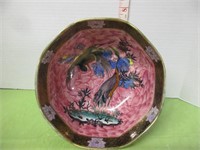 VINTAGE MALING HAND PAINTED PEACOCK BOWL