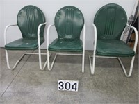 3 early metal patio chairs
