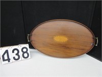 Wood serving tray with center inlay