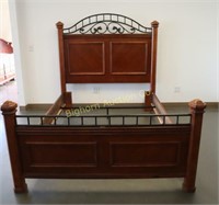 Wooden Queen/Full Size Bed w/ Metal Accents