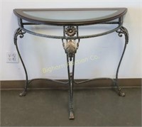 Entry/Hall Table Wood & Glass Top w/ Metal Base