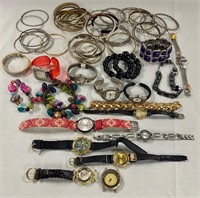 Assortment of Costume Jewelry and Watches