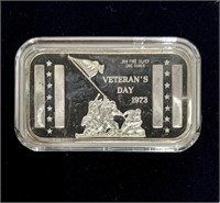 .999 1oz Silver Veteran's Day 1973 Ingot