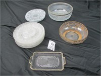 BOWL AND CLEAR GLASS PLATES WITH DESIGN