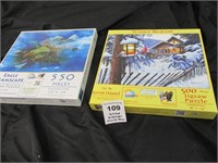 2 LIKE NEW PUZZLES EAGLE AND WINTER SCENE