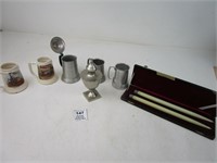 VINTAGE GAS CANDLES AND DRINKING MUGS STEINS