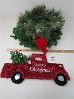 CHRISTMAS WREATH AND TRUCK WITH TREE