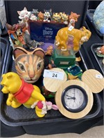 Lot of Disney toys, bank, frame, clock.