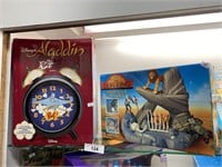 Disney Aladdin clock & Lion King toy.