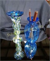 Beautiful Blue Glass Vases not marked 10" & 9"