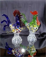 Beautiful Colorful Glass Chicken & Rooster 9"
