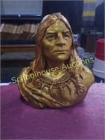 Native American bust. About 12 in tall