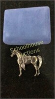 Large horse pinback missing pin, with box