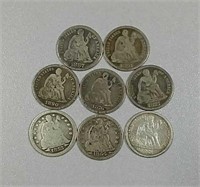 Bag with 8 different Seated Liberty Dimes  AG-G
