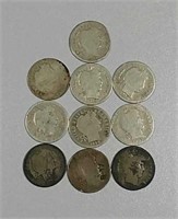 Bag with 10 Barber Dimes  1892-1914