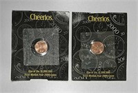 2  2000-P  Cheerios  Lincoln Cents  with COA
