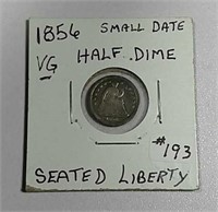 1856  Sm date  Seated Liberty Half Dime  VG