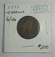 1853 w/arrows  Seated Liberty Quarter  G