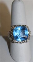 SILVER RING WITH BLUE COLORED STONE