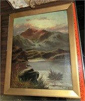 Mountain lake oil painting by Campbell c.1890