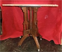 walnut Victorian parlor table w/brown marble top