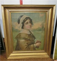 lg. litograph portrait of girl in bonnet in a