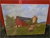 M. Wiesehan oil painting of a barn on canvas
