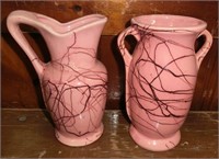 2pcs. Mid Century pink pottery vase and ewer 7"