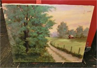 M. Wiesenhan oil painting dirt road w/barn
