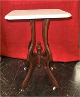 walnut Victorian parlor table w/white marble top