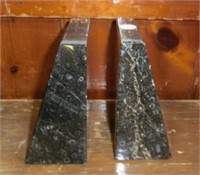 Fossilized Marble bookends Black and brown 6" x 4"