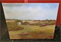 M. Wiesenhan oil painting Rolled hay/red barn