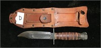 D- Camillus N.Y. combat knife with leather sheath