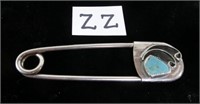 4 1/4" turquoise mounted silver safety pin