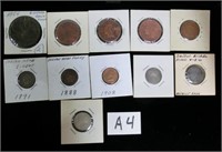 1822,1838,1845 lg. cents, 1888,1891 & 1908 I