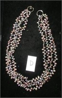 purple iridescent pearl multi strand necklace