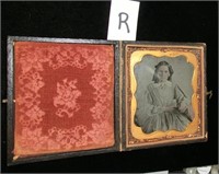 very nice cased tin type photo of girl with gold