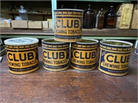 5 Club Chewing Tobacco Tins