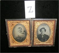 2- Daguerreotypes in a double case a baby and a