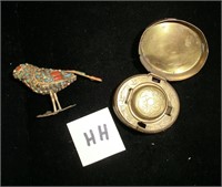 Nepal turquoise/coral bird missing beak and a