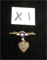 WWII sterling enameled Marine Bar pin with heart