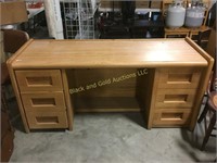 Oak six drawer office desk
