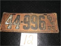 1922 Colorado License Plate