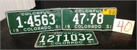 Three 1951 Colorado License Plates
