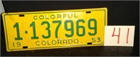 1953 Colorado License Plate