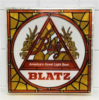 1975 BLATZ Beer Sign, Plastic, 18" x 18” 2.5”